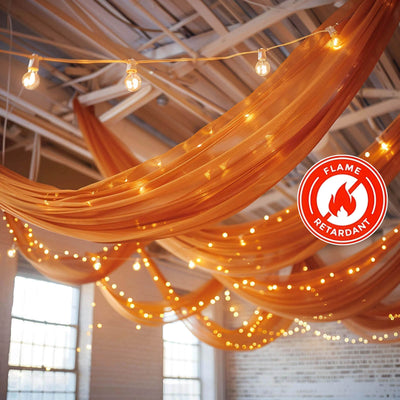 5ftx32ft Terracotta (Rust) Chiffon Curtain Panel Durable Flame Resistant Backdrop Ceiling Drapery With Rod Pocket
