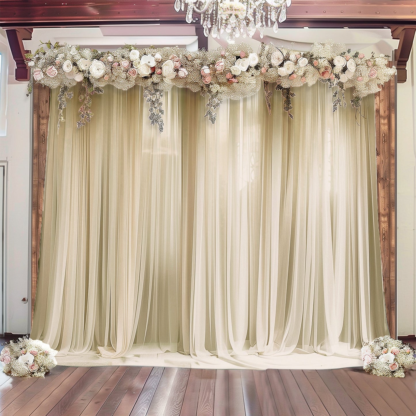 Beige Sheer Backdrop Drape â€“ 5ft x 14ft Wedding Arch & Ceiling Decor Panel, Wrinkle Free with Soft Shimmer