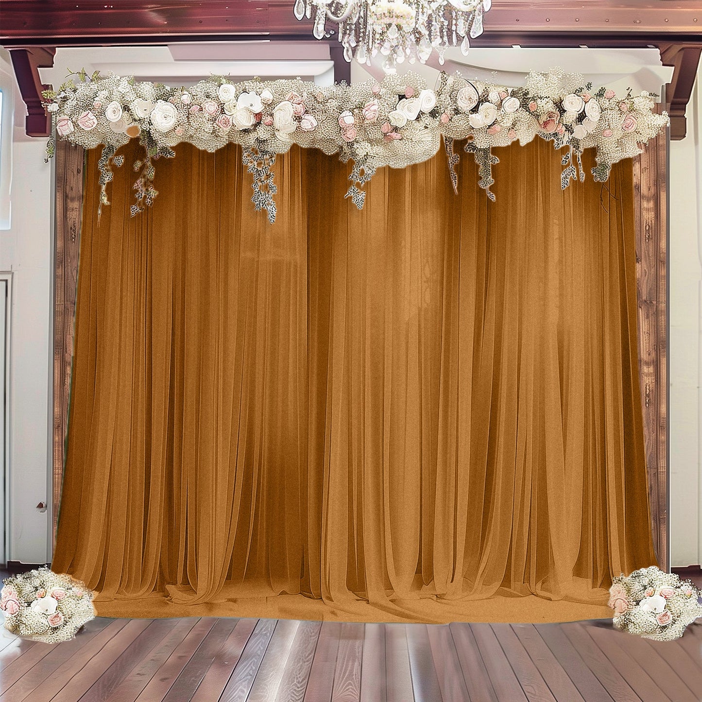 Gold Sheer Backdrop Drape â€“ 5ft x 14ft Wedding Arch & Ceiling Decor Panel, Wrinkle Free with Soft Shimmer