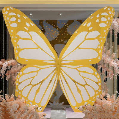 6.5ft White Gold Giant Butterfly Backdrop Party Prop Free Standing Foamboard Monarch Butterfly Wings Photo Background
