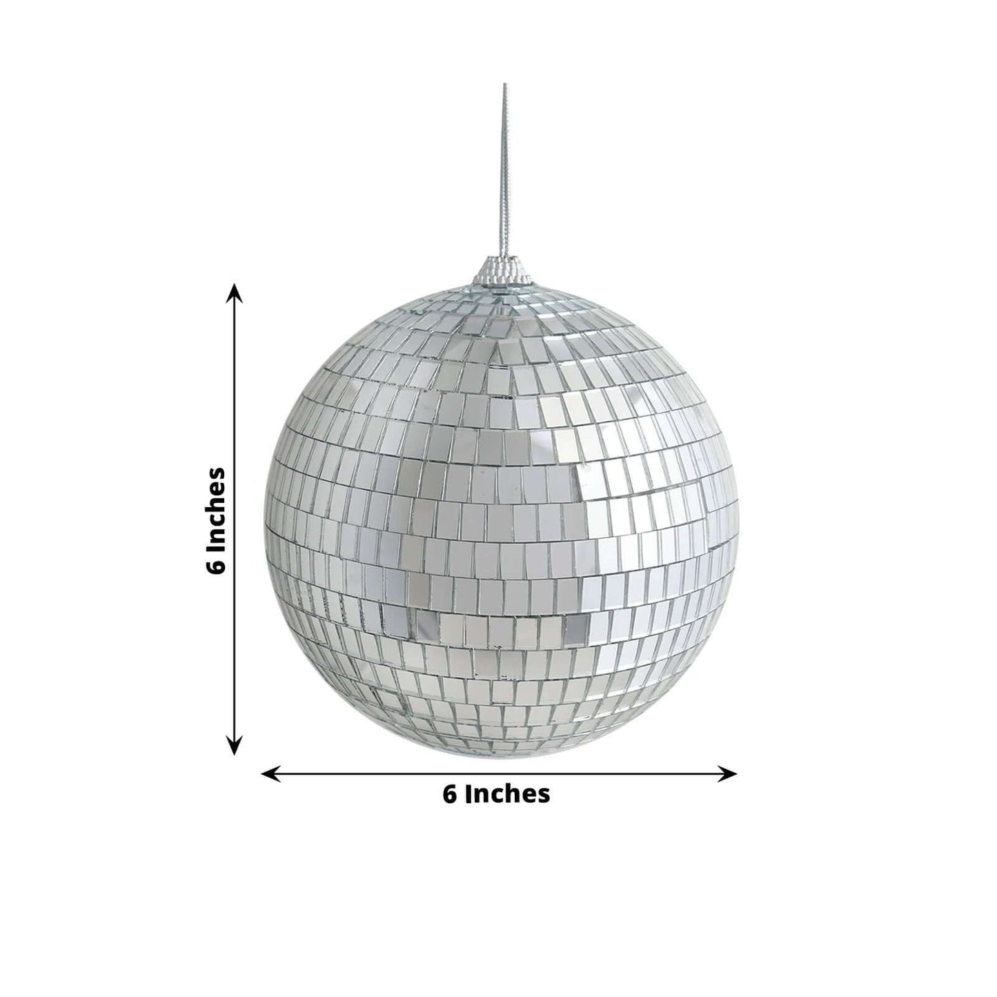 4 Pack 6" Silver Foam Disco Mirror Ball With Hanging Strings, Holiday Christmas Ornaments