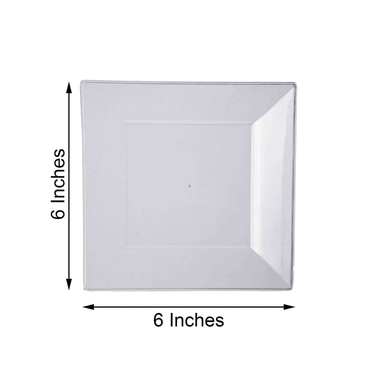 10-Pack Dessert Plates Square Design with Wide Rim Glossy Clear - Plastic Disposable Plates for Events 6"