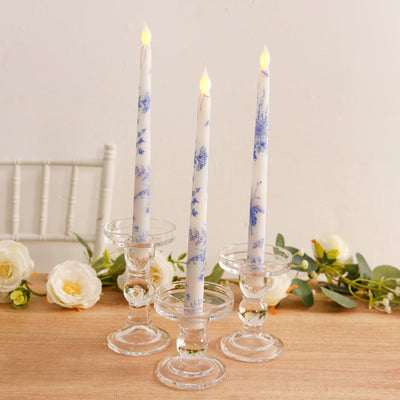 6-Pack 11’’ Flameless LED Taper Candles Flickering Battery Operated â€“ White & Blue French Toile Pattern - LED