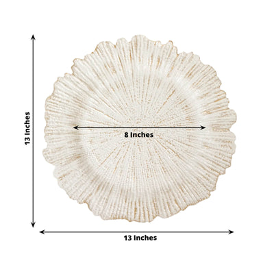 6-Pack Acrylic Plastic Round Charger Plates 13’’ in Antique White with Reef Design Dinner Charger Tableware