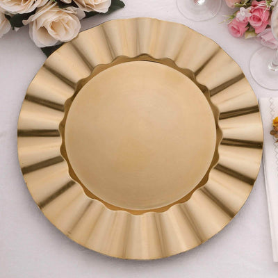 6-Pack Acrylic Plastic Round Charger Plates 13’’ in Gold with Wavy Scalloped Rim Decorative Dinner Party Charger