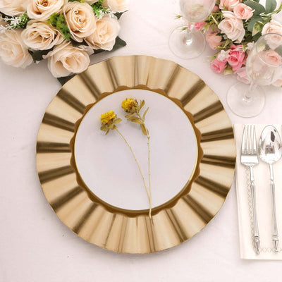 6-Pack Acrylic Plastic Round Charger Plates 13’’ in Gold with Wavy Scalloped Rim Decorative Dinner Party Charger