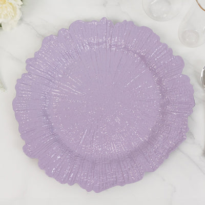 6-Pack Acrylic Plastic Round Charger Plates 13" in Lavender Lilac with Reef Design, Dinner Charger Tableware