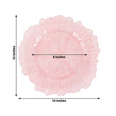 6-Pack Acrylic Plastic Round Charger Plates 13’’ in Transparent Blush with Reef Design Dinner Charger Tableware