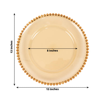 6-Pack Acrylic Round Charger Plates 13’’ in Amber Gold with Beaded Rim Decorative Dinner Party Charger Tableware