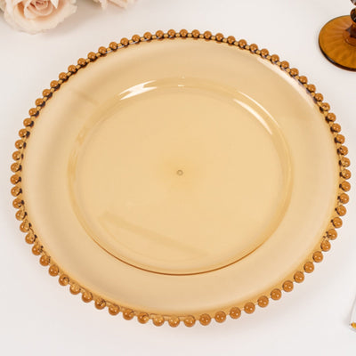 6-Pack Acrylic Round Charger Plates 13’’ in Amber Gold with Beaded Rim Decorative Dinner Party Charger Tableware