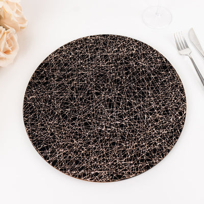 6-Pack Acrylic Round Charger Plates 13’’ in Black with Gold Glitter Abstract Lines Pattern Decorative Dinner Party