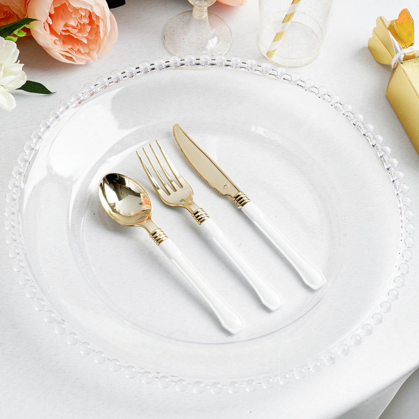 6-Pack Acrylic Round Charger Plates 13" in Clear with Beaded Rim, Decorative Dinner Party Serving Plates