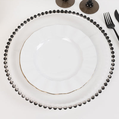 6-Pack Acrylic Round Charger Plates 13’’ in Clear with Black Beaded Rim Decorative Dinner Party Charger Tableware