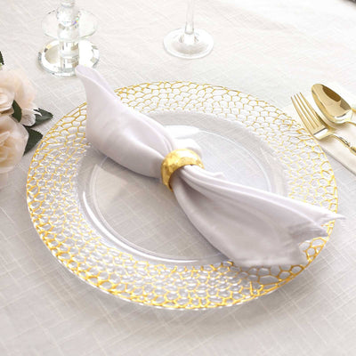 6-Pack Acrylic Round Charger Plates 13’’ in Clear with Gold Hammered Rim Decorative Plastic Charger Tableware