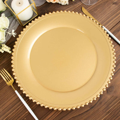6-Pack Acrylic Round Charger Plates 13’’ in Gold with Beaded Rim Decorative Dinner Party Charger Tableware - Decorative