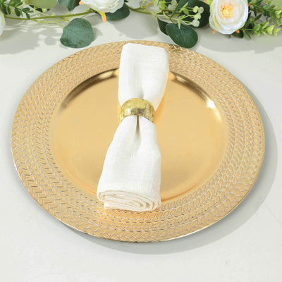 6-Pack Acrylic Round Charger Plates 13’’ in Gold with Wheat Pattern Rim Stylish Dinner Party Charger Tableware