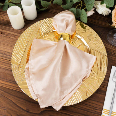 6-Pack Acrylic Round Charger Plates 13’’ in Metallic Gold with Embossed Tropical Leaves Decorative Dinner Charger