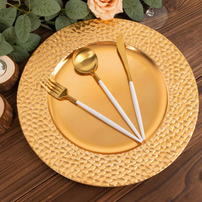 6-Pack Acrylic Round Charger Plates 13’’ in Metallic Gold with Hammered Rim Plastic Decorative Dinner Party Charger