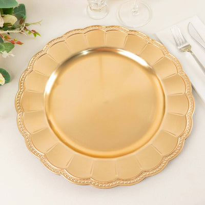 6-Pack Acrylic Round Charger Plates 13’’ in Metallic Gold with Beaded Sunflower Rim Plastic Dinner Party Charger