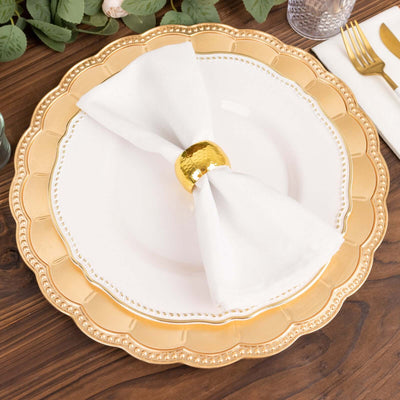 6-Pack Acrylic Round Charger Plates 13’’ in Metallic Gold with Beaded Sunflower Rim Plastic Dinner Party Charger