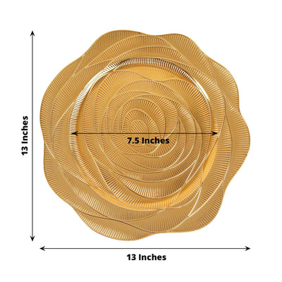 6-Pack Acrylic Round Charger Plates 13’’ in Metallic Gold with Ribbed Rose Pattern Event Tabletop Decorative Charger