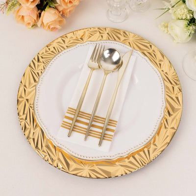 6-Pack Acrylic Round Charger Plates 13’’ in Metallic Gold with Rock Cut Design Durable Plastic Dinner Charger Tableware
