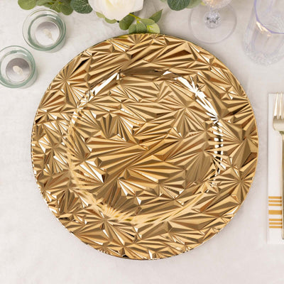 6-Pack Acrylic Round Charger Plates 13’’ in Metallic Gold with Rock Cut Design Durable Plastic Dinner Charger Tableware