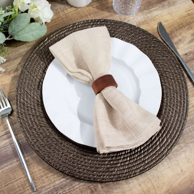 6-Pack Acrylic Round Charger Plates 13’’ in Natural Brown with Rattan-Like Design Farmhouse Disposable Plastic Charger