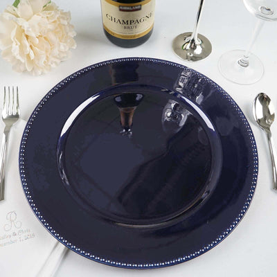 6-Pack Acrylic Round Charger Plates 13" in Navy Blue with Beaded Rim, Dinner Charger Event Tabletop Decor
