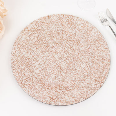 6-Pack Acrylic Round Charger Plates 13’’ in Rose Gold with Glitter Abstract Lines Pattern Decorative Dinner Party