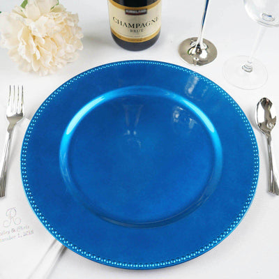 6-Pack Acrylic Round Charger Plates 13" in Royal Blue with Beaded Rim, Dinner Charger Event Tabletop Decor