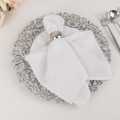 6-Pack Acrylic Round Charger Plates 13’’ in SIlver with Vintage Floral Carved Rim Event Tabletop Decorative Charger