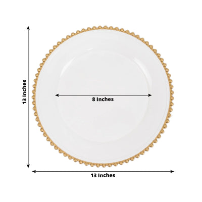 6-Pack Acrylic Round Charger Plates 13’’ in White with Gold Beaded Rim Decorative Dinner Party Charger Tableware