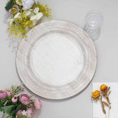 6-Pack Acrylic Round Charger Plates 13’’ in White with Lace Embossed Rim Rustic Plastic Decorative Charger Tableware