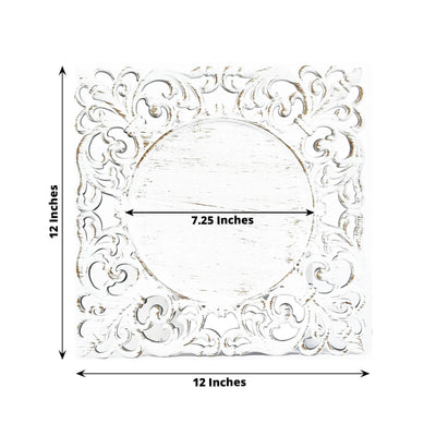 6-Pack Acrylic Square Charger Plates 12’’ Antique White with Hollow Lace Border Event Tabletop Decorative Charger
