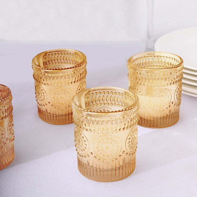 6-Pack Amber Gold Glass Votive Tealight Holders - Stylish Primrose Design for Weddings & DÃ©cor - Centerpieces