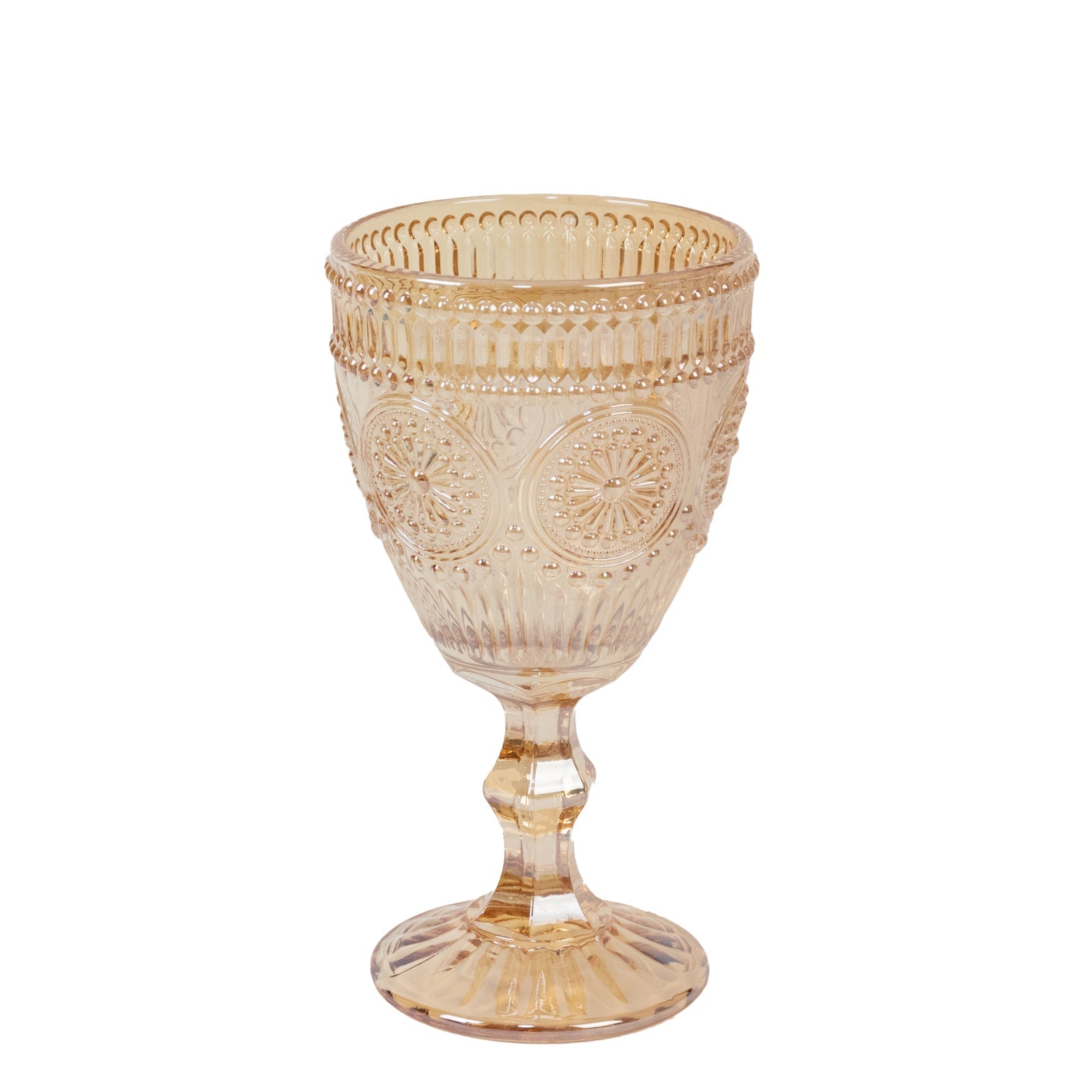 6-Pack Amber Gold Vintage Goblets 11oz â€“ Embossed Glass Cocktail & Wine Glasses with Floral Design - Drinkware