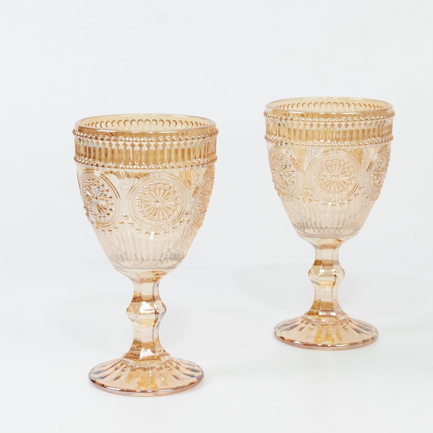 6-Pack Amber Gold Vintage Goblets 11oz â€“ Embossed Glass Cocktail & Wine Glasses with Floral Design - Drinkware