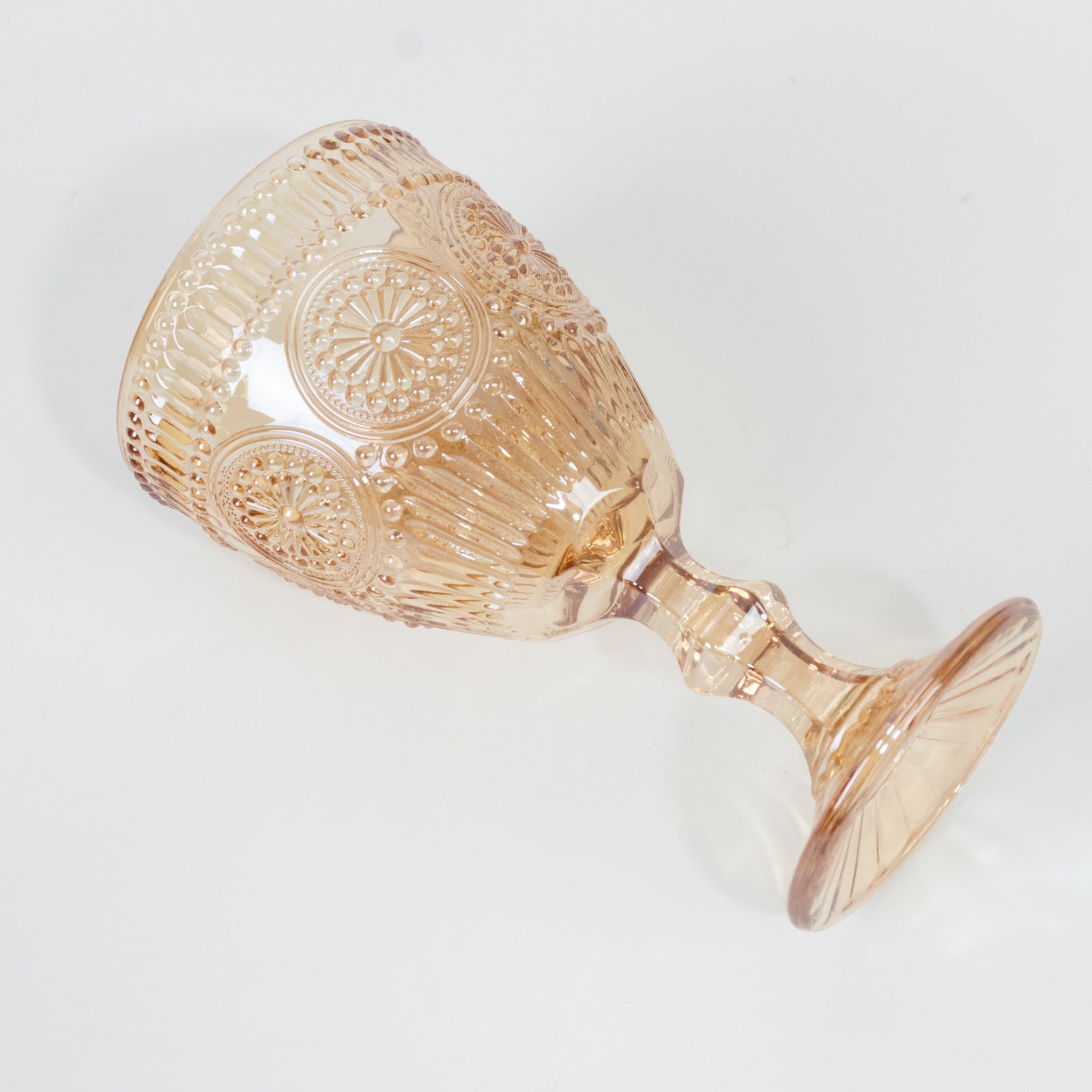 6-Pack Amber Gold Vintage Goblets 11oz â€“ Embossed Glass Cocktail & Wine Glasses with Floral Design - Drinkware