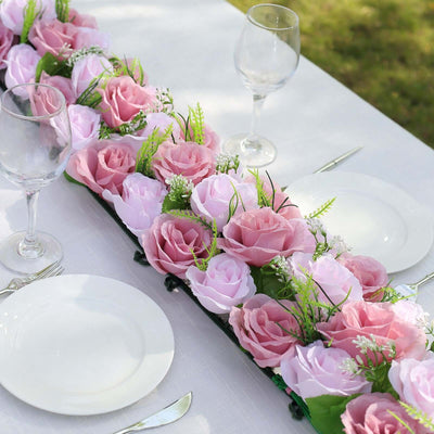 6 Pack Blush Dusty Rose Silk Flower Panel Table Runner Artificial Floral Arrangements Wedding Table Centerpiece