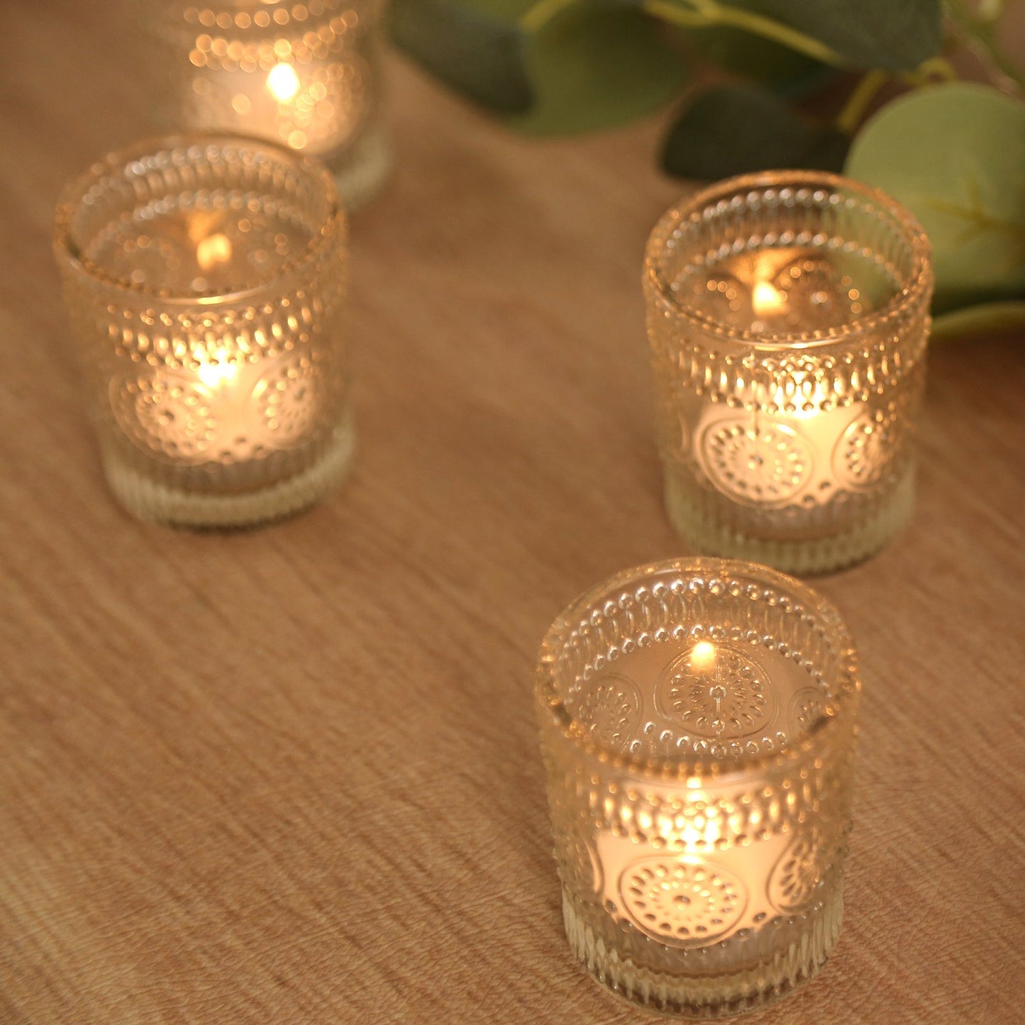 6-Pack Clear Glass Votive Tealight Holders - Stylish Primrose Design for Weddings & DÃ©cor