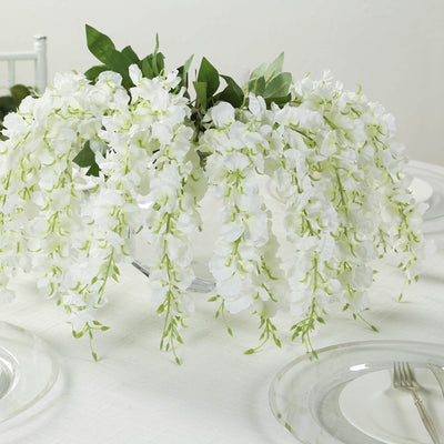 6 Pack Cream Silk Wisteria Vines Hanging Plants Long Artificial Flowers Bushes - 4 Full Strands in 1 Bush - 21’’