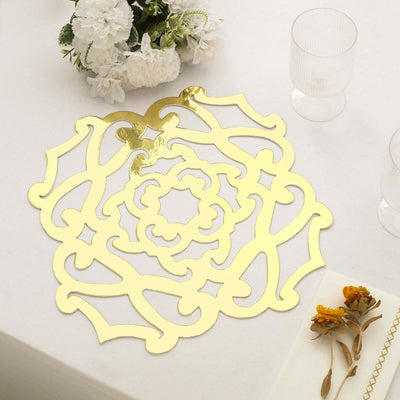 6-Pack Disposable Table Placemats in Metallic Gold Laser Cut Flower Design - 700GSM Cardboard Placemats for Glamorous