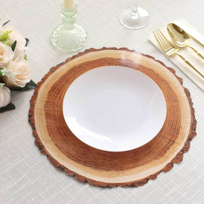 6-Pack Disposable Table Placemats in Natural Wood Slice Print - 700GSM Cardboard Placemats for Boho Farmhouse Decor