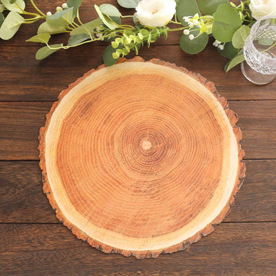 6-Pack Disposable Table Placemats in Natural Wood Slice Print - 700GSM Cardboard Placemats for Boho Farmhouse Decor