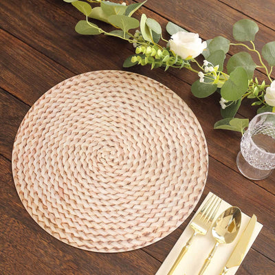 6-Pack Disposable Table Placemats in Wheat with Woven Rattan Print - 700GSM Cardboard Placemats for Rustic Themes &