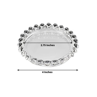 6-Pack Glass Pillar Candle Holder Plates Clear with Beaded Rims - Transparent Small Round Coaster Trays 4’’