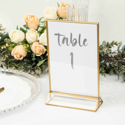 6-Pack Gold Frame Acrylic Table Sign Holders Double-Sided Display for Numbers and Menus - Perfect for Weddings 5’’x9’’