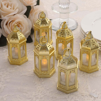 6-Pack LED Tealights Warm White Moroccan Style Gold - Battery Operated Mini Lantern Candle Lamp Centerpieces 3.5’’ - LED
