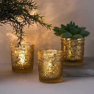 6-Pack Gold Glass Votive Tealight Holders - Stylish Primrose Design for Weddings & DÃ©cor